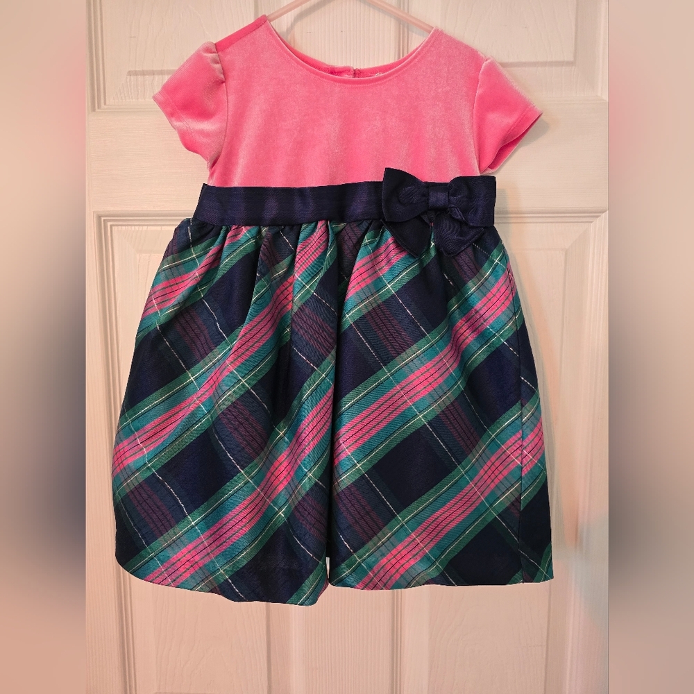 Pink and Navy Plaid Girls Dress 4T